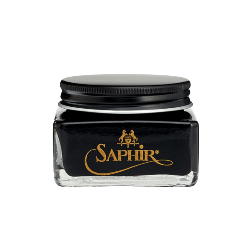 Saphir Médaille d’Or Cordovan Cream Shoe Polish is formulated with beeswax, solvents, a high concentration of pigments and neatsfoot oil to penetrate deeper into the leather to maintain suppleness and sheen. It was specifically developed to nourish and protect Cordovan leather.
